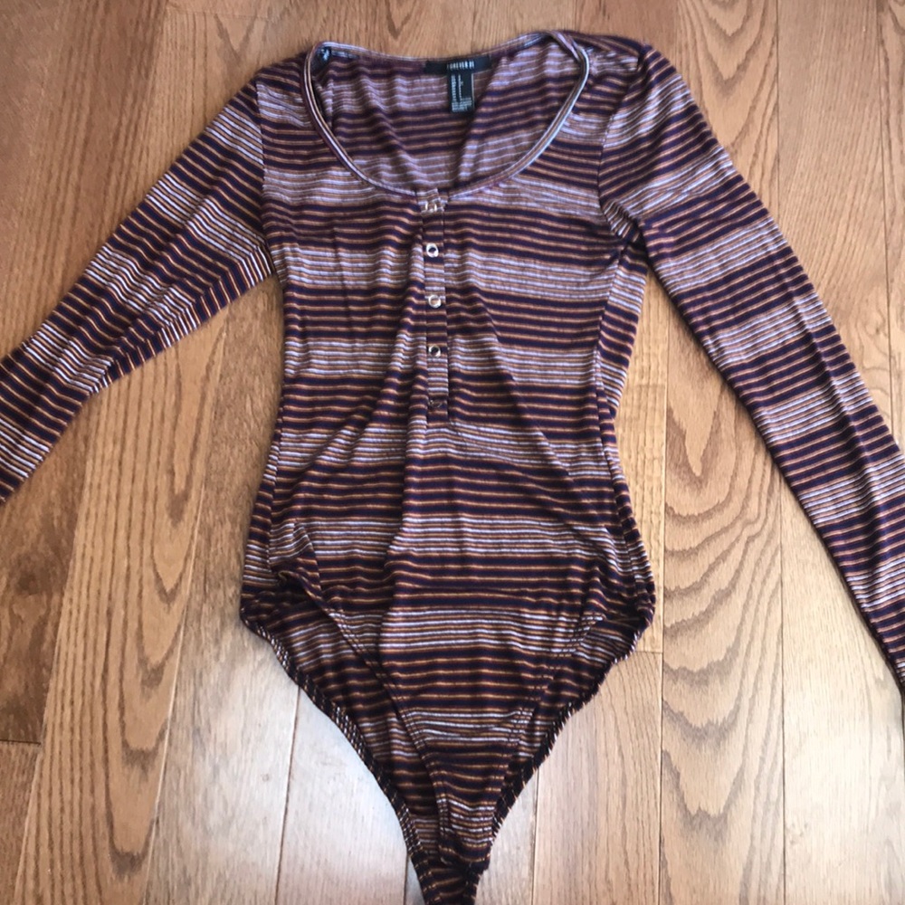 Striped Button Up Unitard.